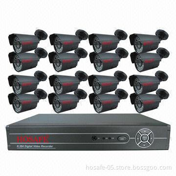 H.264 Network DVR Kit, Supports D1, 16pcs 1/4 CMOS Camera, Water-resistant, 15m Night Vision